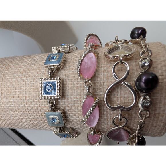 AVON, JCC, Unbranded Jewelry - Lot of 4 Fashion Bracelets Avon JCC Silver Tone Pink Blue Purple Costume Jewelry